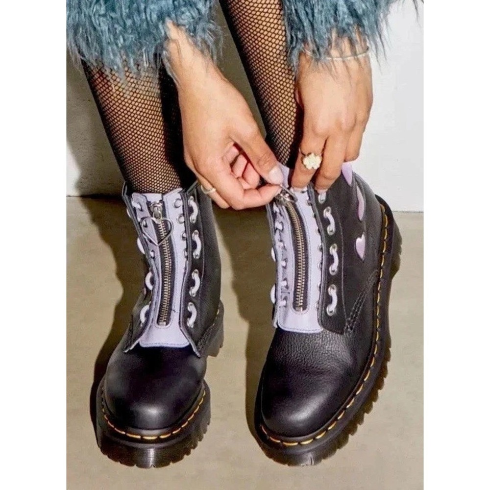 Dr Martens 1460 Zip Heart Black Purple Lace up Combat Boots Goth Punk Grunge 10 - Picture 1 of 16